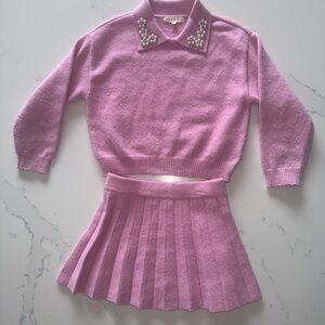 Copper Key Pink Pearl-Collar Sweater and Pleated Skirt Set